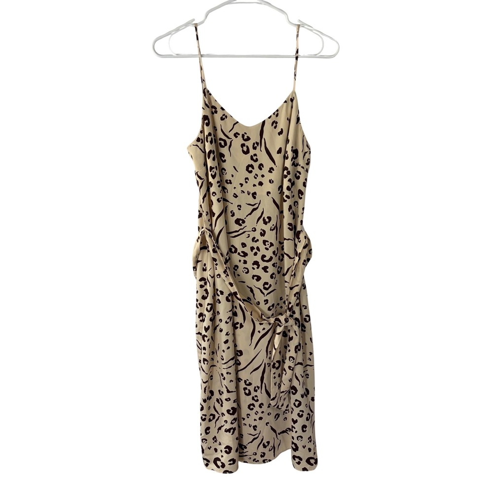 Nine West Womens Leopard Print Slip Dress Tan Black Midi‎ Spaghetti Strap Size M